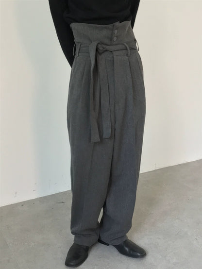 High Waist Adjustable Strap Belt Straight Trousers WN21626