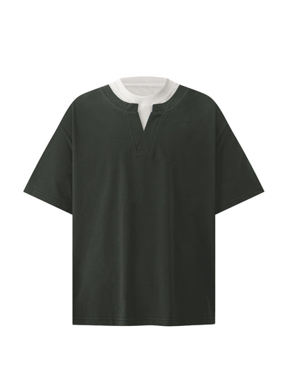 Double-Collar Fake Layered Short Sleeve T-Shirt WN26319