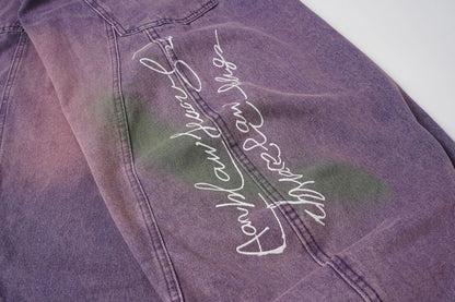 Washed Panel Wide Leg Letter Denim Jeans WN27951