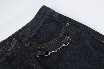 Washed Metal Buckle Wide Leg Denim Jeans WN26169
