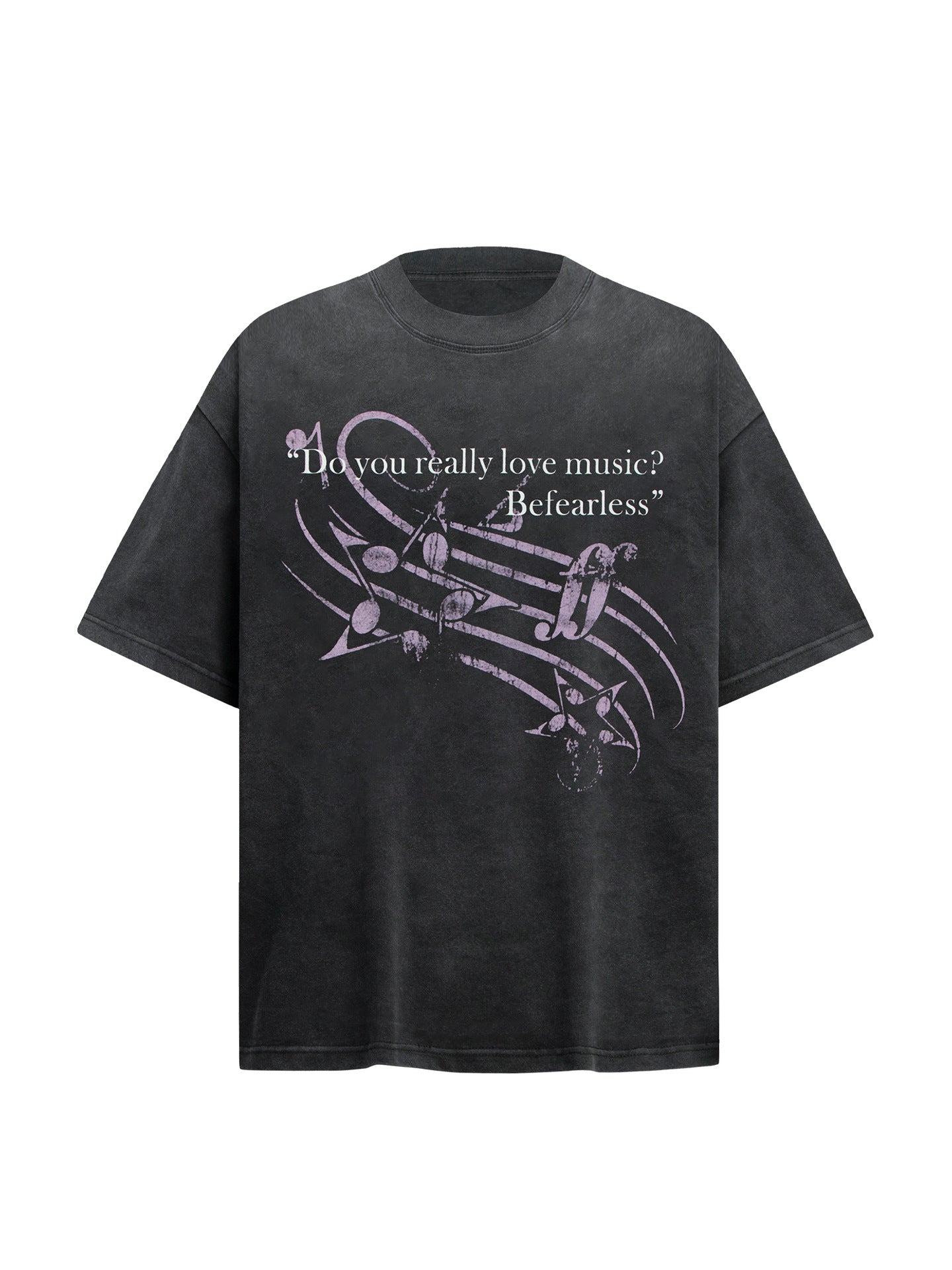 Music Note Print Washed Oversize Short Sleeve T-Shirt WN26237