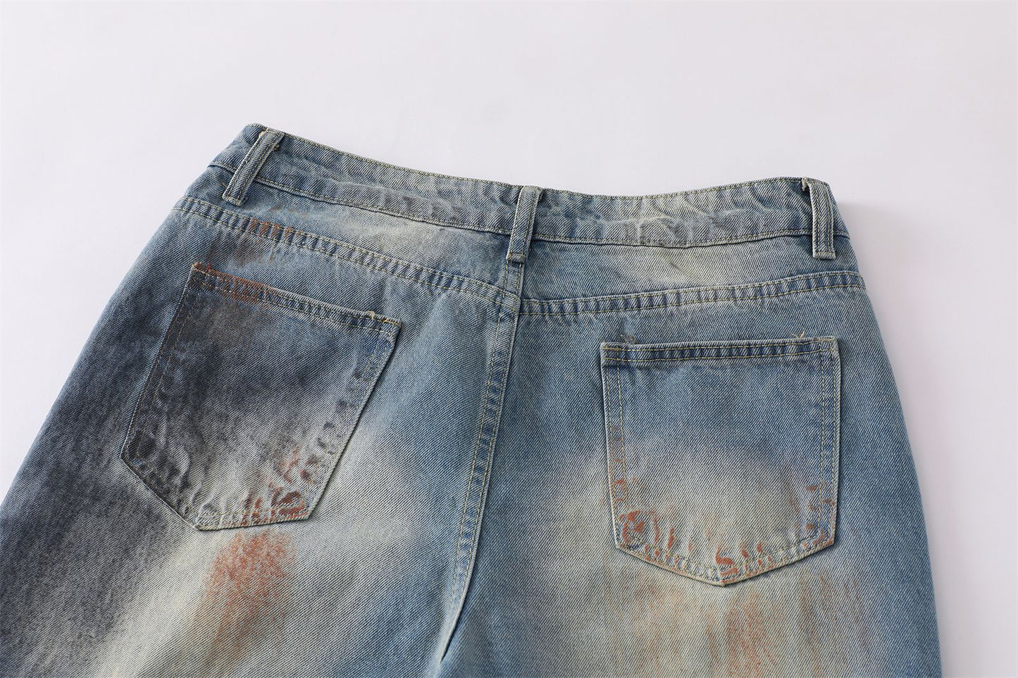 Dirty Dye Damage Design Wide-Leg Denim Jeans WN15087