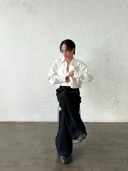 Minimalist Design Double Placket Layered Button Long Sleeve Shirt WN20006