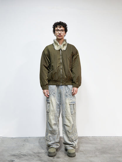 Fake Fur Collar Oversize Short Padded Jacket WN22920