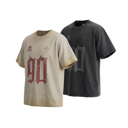 Fade Washed Skull Number Print Short Sleeve T-Shirt WN25769