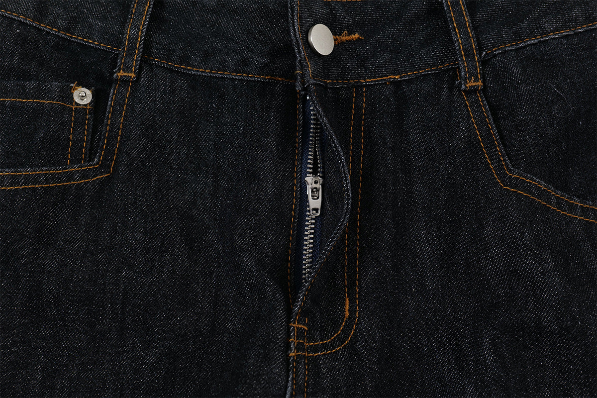 Patchwork Washed Straight-Leg Denim Jeans WN11327