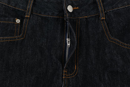 Patchwork Washed Straight-Leg Denim Jeans WN11327