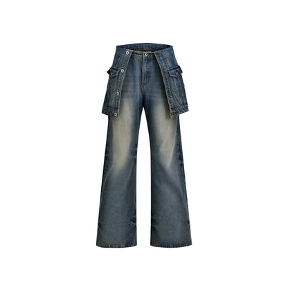 Wash Double Layered Wide Leg Denim Jeans N5624