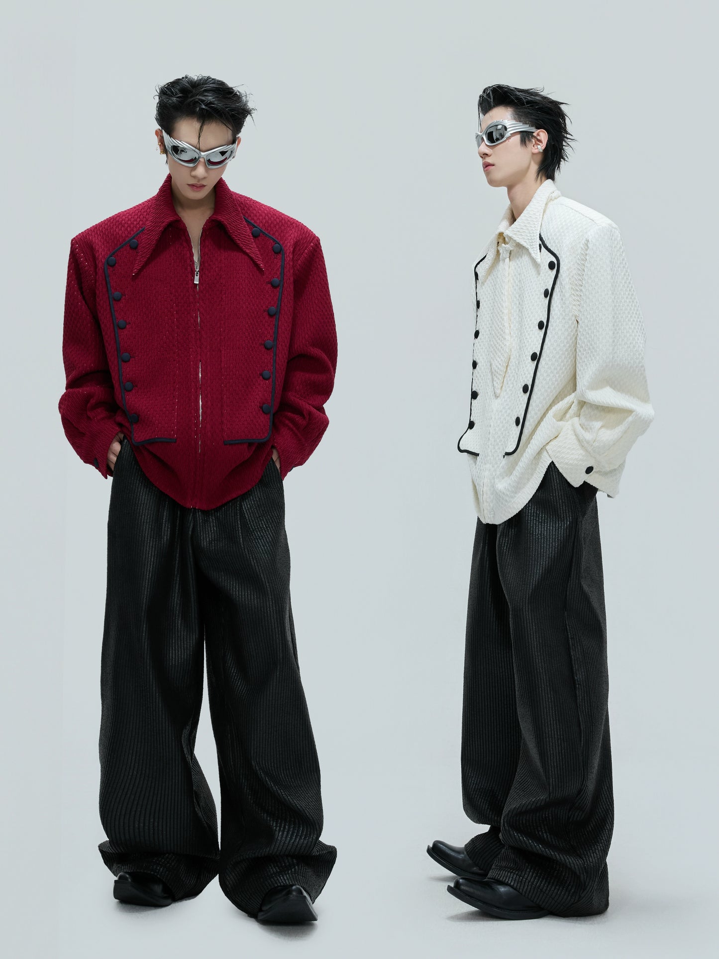 Double-Breasted Textured Tie Design Shirt Jacket WN21740