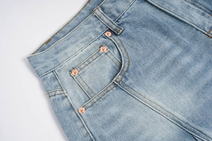 Deconstruction Curved Panel Wash Wide Leg Denim Jeans WN27930