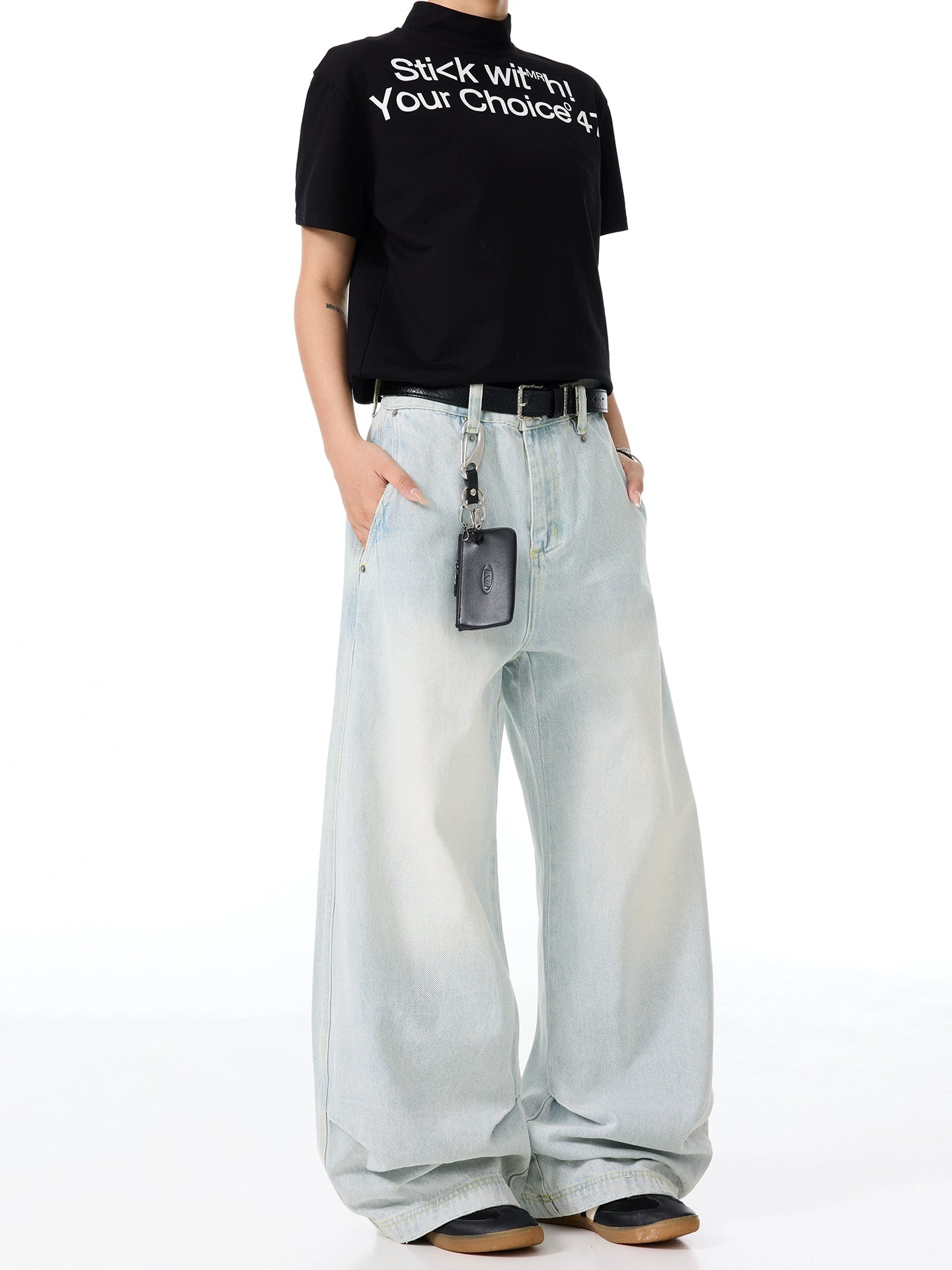 Curved Wide Leg Denim Jeans WN21441