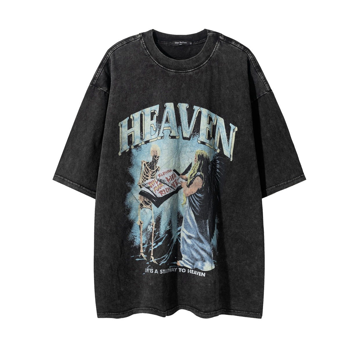Washed Skull Print Cotton Short Sleeve T-Shirt WN25698