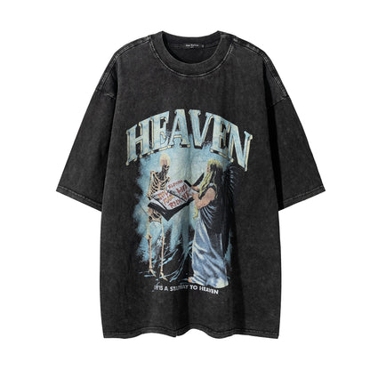 Washed Skull Print Cotton Short Sleeve T-Shirt WN25698