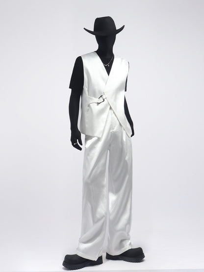 PU Leather Buckle Vest & PU Leather Wide Leg PU Leather Pants Setup WN23692