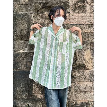 3D Embroidery Hollow-Out Short Sleeve Shirt WN19957