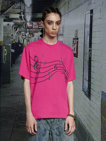 Rhinestone Music Note Print Short Sleeve T-Shirt WN17126