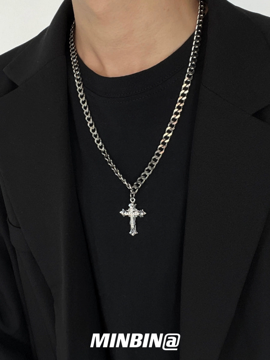 Cuban Chain Cross Pendant Titanium Steel Necklace WN19247