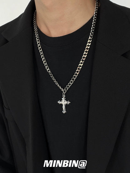 Cuban Chain Cross Pendant Titanium Steel Necklace WN19247