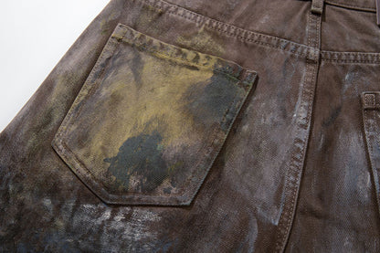 Paint Graffiti Washed Wide Leg Denim Jeans WN23046