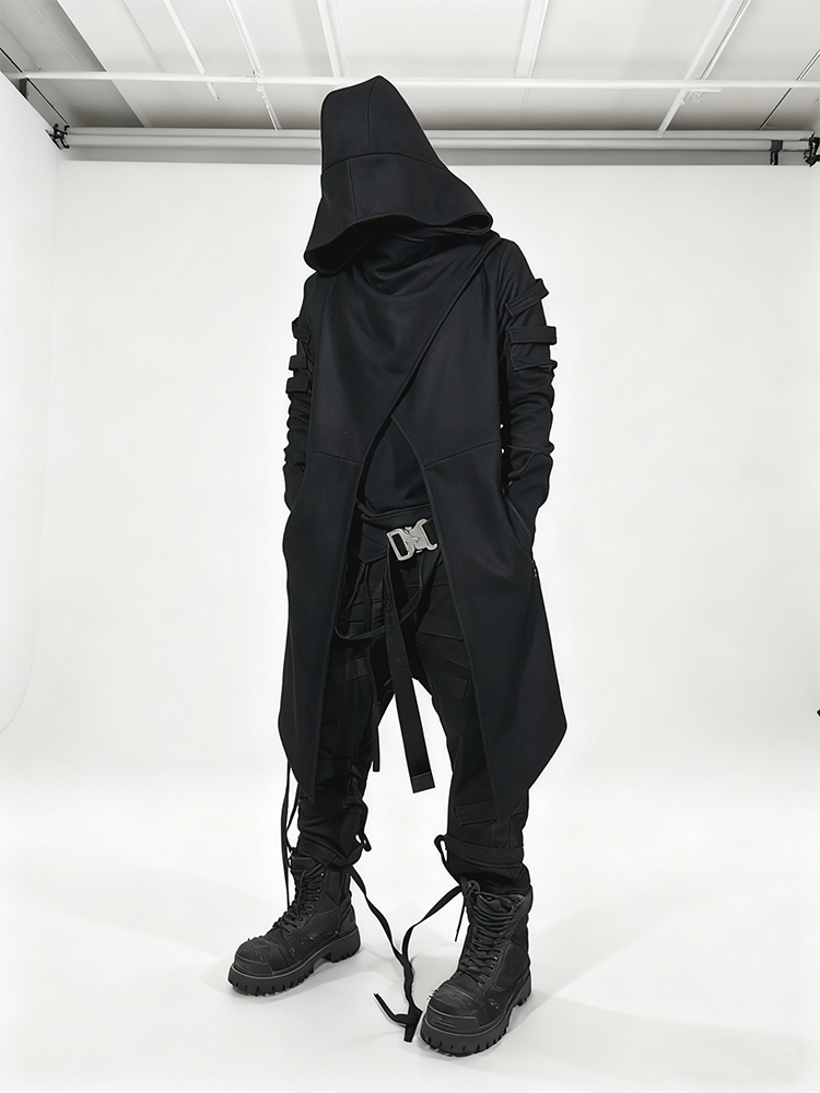 Asymmetric Hooded Deconstructed Wool Coat WN22006