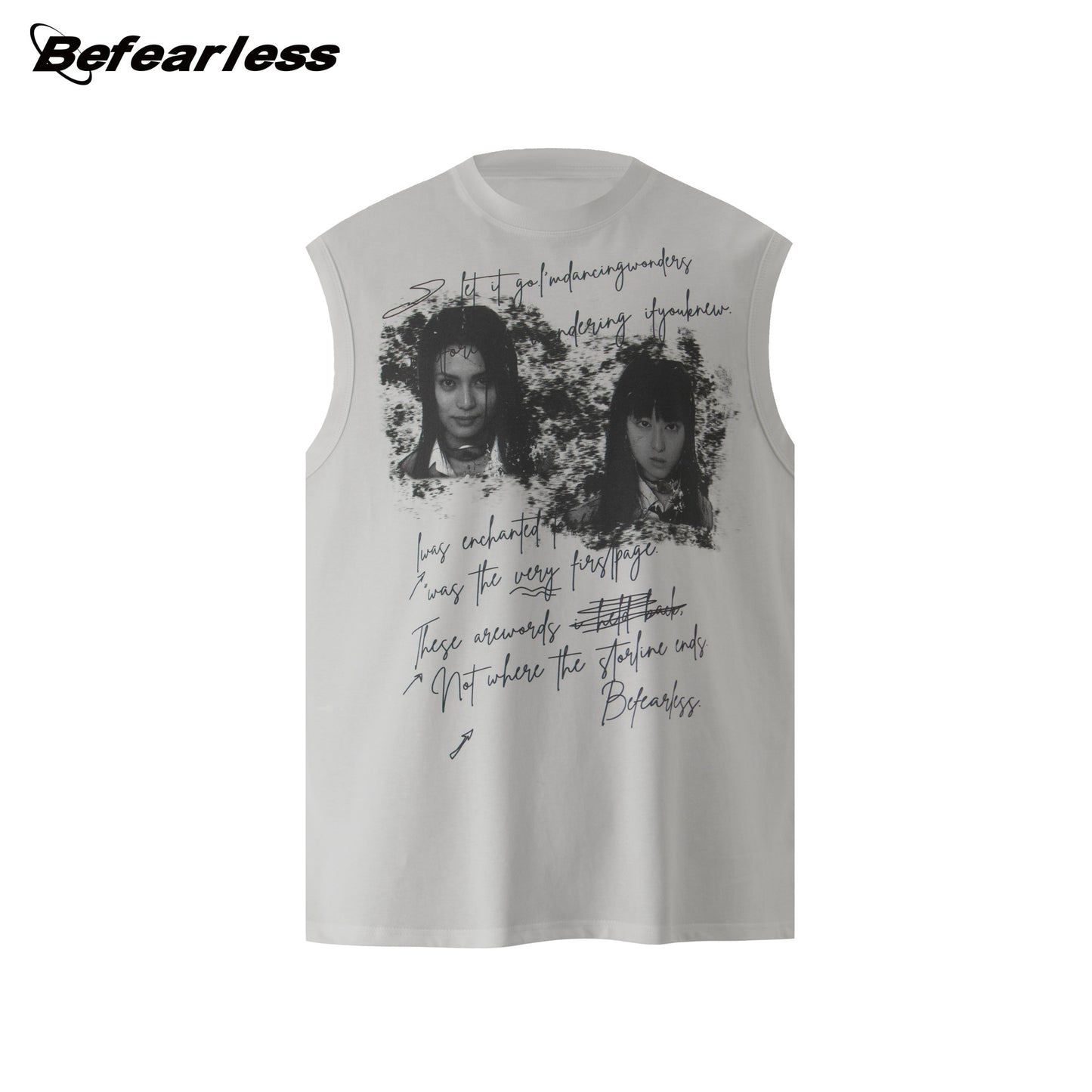 Portrait Graphic Letter Sleeveless T-Shirt WN26202
