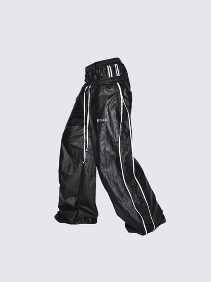 Glossy Fake Fur Collar Jacket & Side Tape Cuff Pants Setup WN28024
