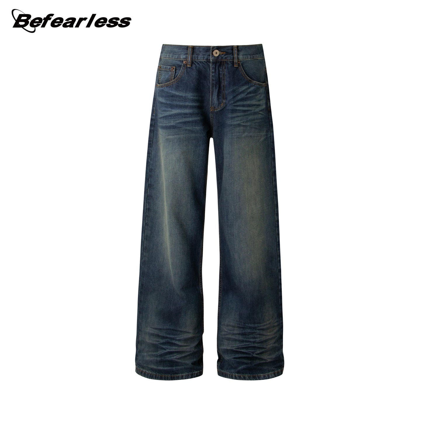 Heavyweight Washed Whisker Straight Flare Denim Jeans WN26318
