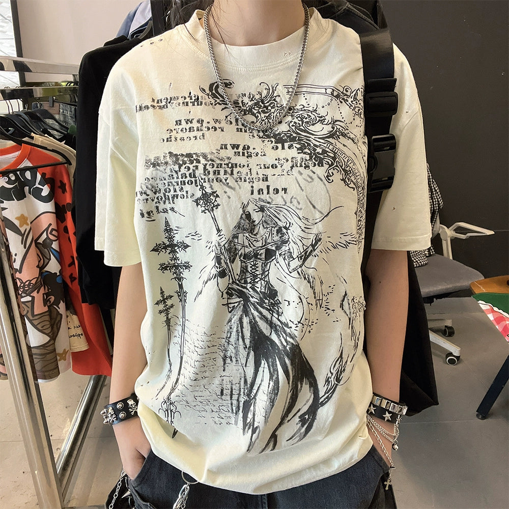 Ilustration Art Print Oversize Short Sleeve T-Shirt WN16734