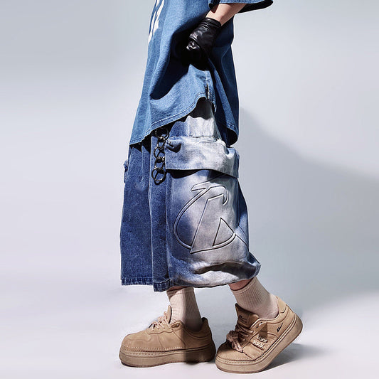 Denim Multi Pocket Wide Leg Cropped Denim Jeans WN24004