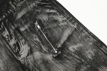Paint Brush Zipper Design Micro Flare Denim Jeans WN16171