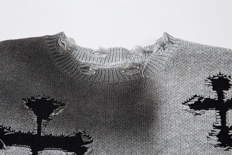 Spray Paint Cross Hole Kint Sweater WN11259