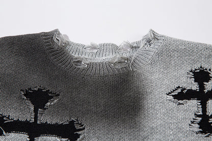 Spray Paint Cross Hole Kint Sweater WN11259