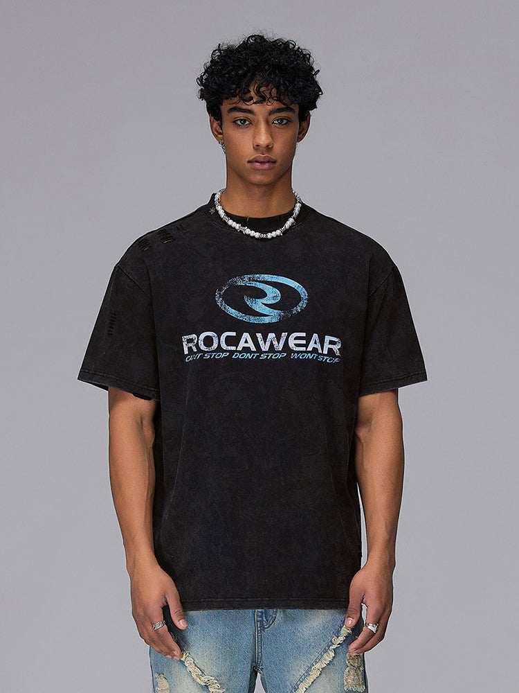 Metal Stud Design Paint Washed Damage Oversize Short Sleeve T-Shirt WN17845