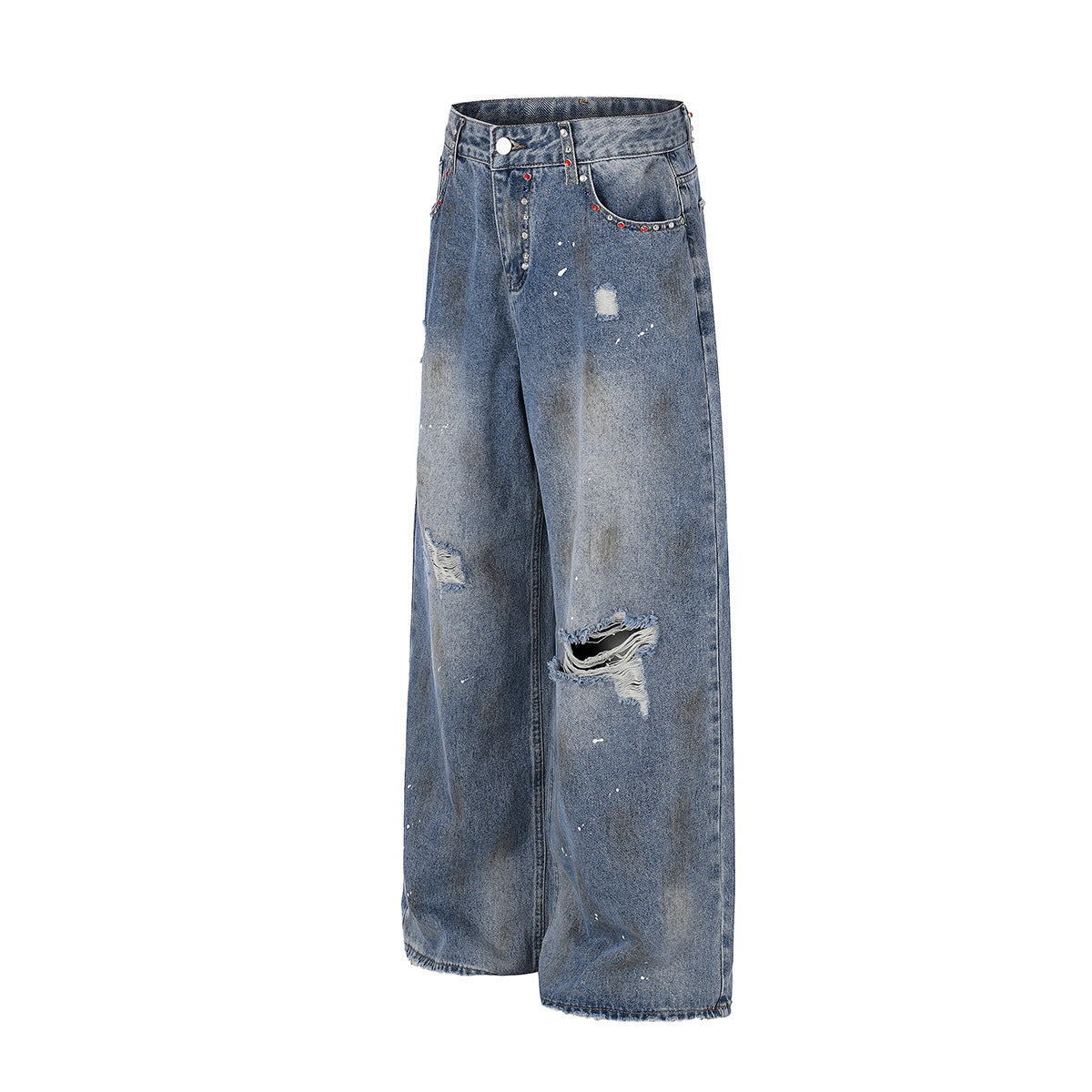 Washed Paint Damage Wide Leg Denim Jeans WN25394
