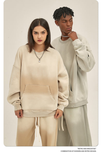 Fleece Lining Spray-dye Damage Oversize Sweatshirt WN9967