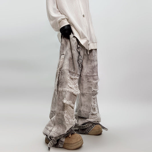 Washed Mud Dye Wide Leg Denim Jeans WN23999