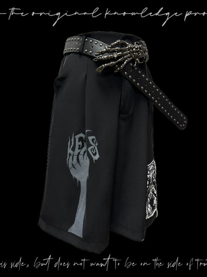 Patch Pleats Straight Half Pants & Skull Belt WN20105