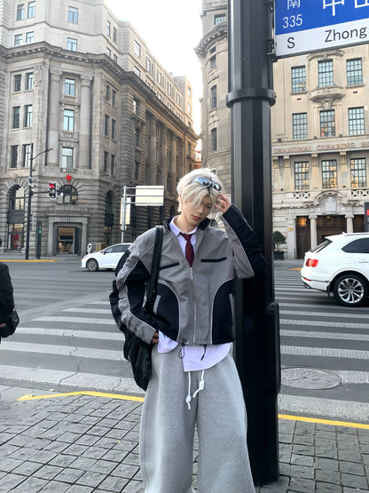 Black-Gray Patchwork Oversize Jacket WN19818