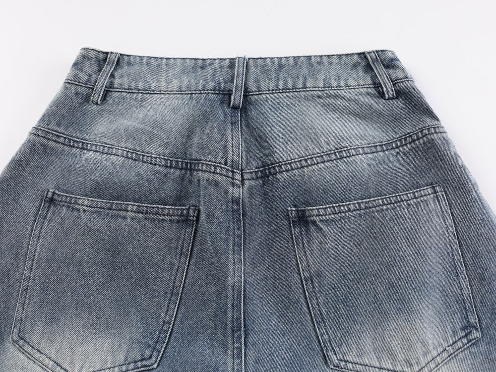 Crackle Washed Wide Leg Denim Jeans WN27840