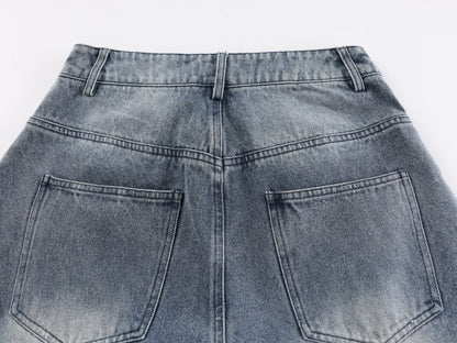 Crackle Washed Wide Leg Denim Jeans WN27840