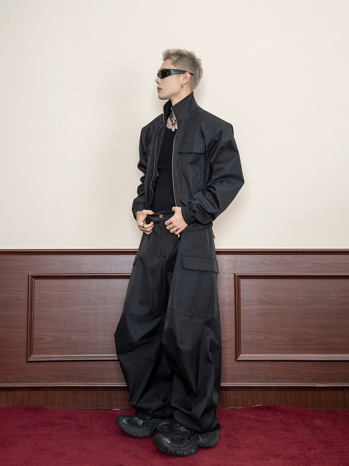 Adjustable Waist Pleated Straight Wide Leg Pants WN20853