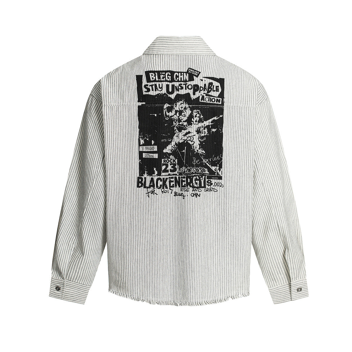 Graphic Print Stripe Frayed Long Sleeve Shirt WN23042