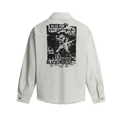 Graphic Print Stripe Frayed Long Sleeve Shirt WN23042