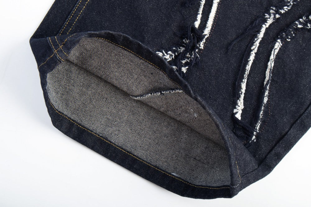Damage Frayed Wide Leg Denim Jeans WN28017