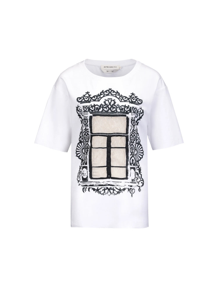 Patchwork Hollow Cutout Window Design Short Sleeve T-Shirt WN18980