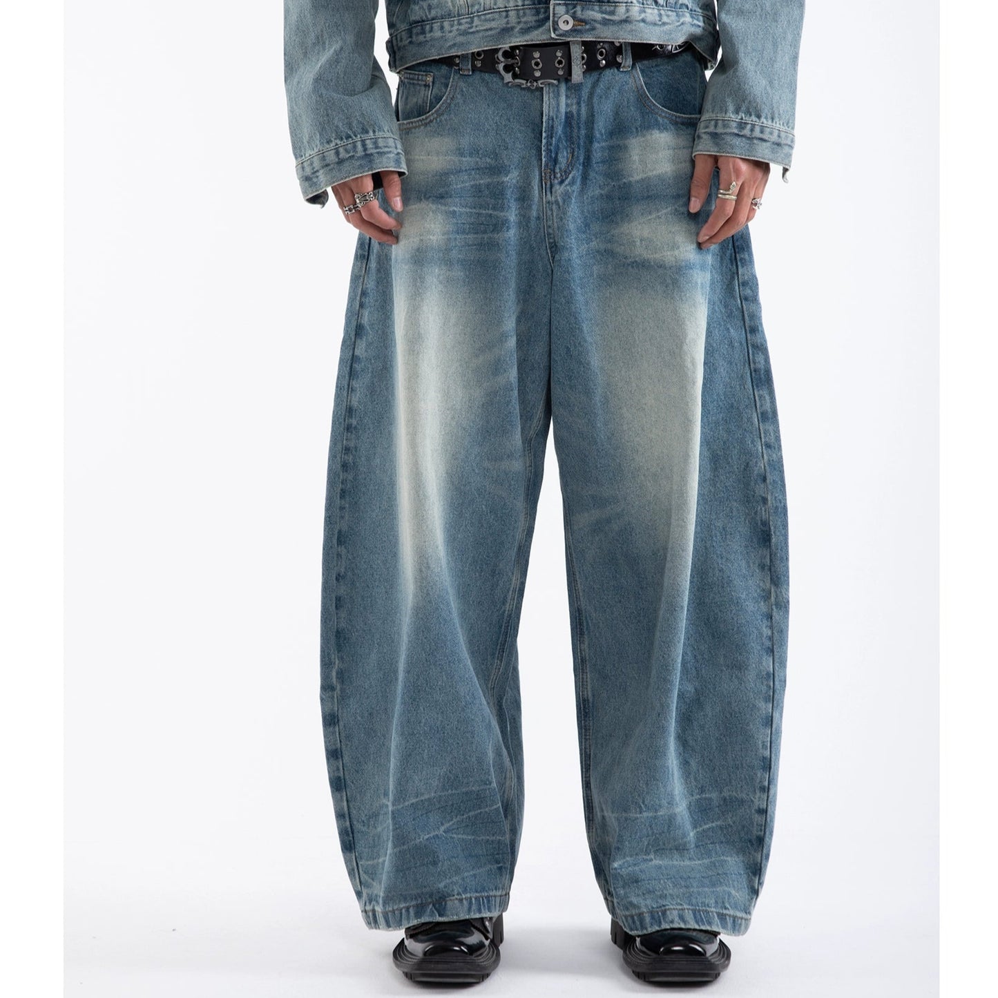 Washed Hooded Denim Jacket & Wide Leg Denim Jeans Setup WN20652