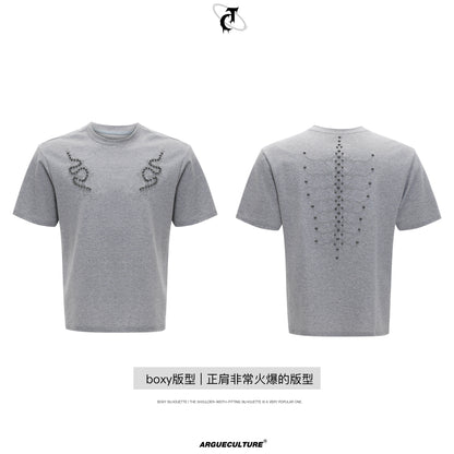Metal Stud Spine Design Slim Short Sleeve T-Shirt WN18338