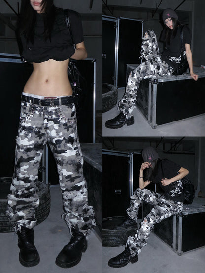 Stain Dye Camouflage Flare Pants WN27286