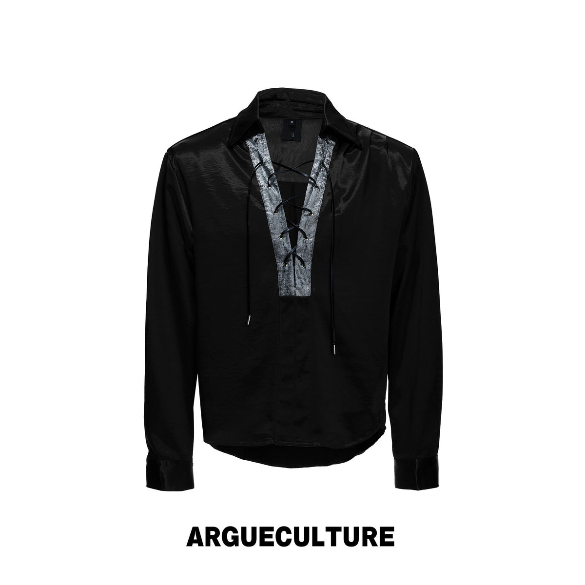 V-Neck Lace-Up Satin Cropped Long Sleeve Shirt WN27038