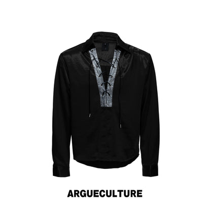 V-Neck Lace-Up Satin Cropped Long Sleeve Shirt WN27038